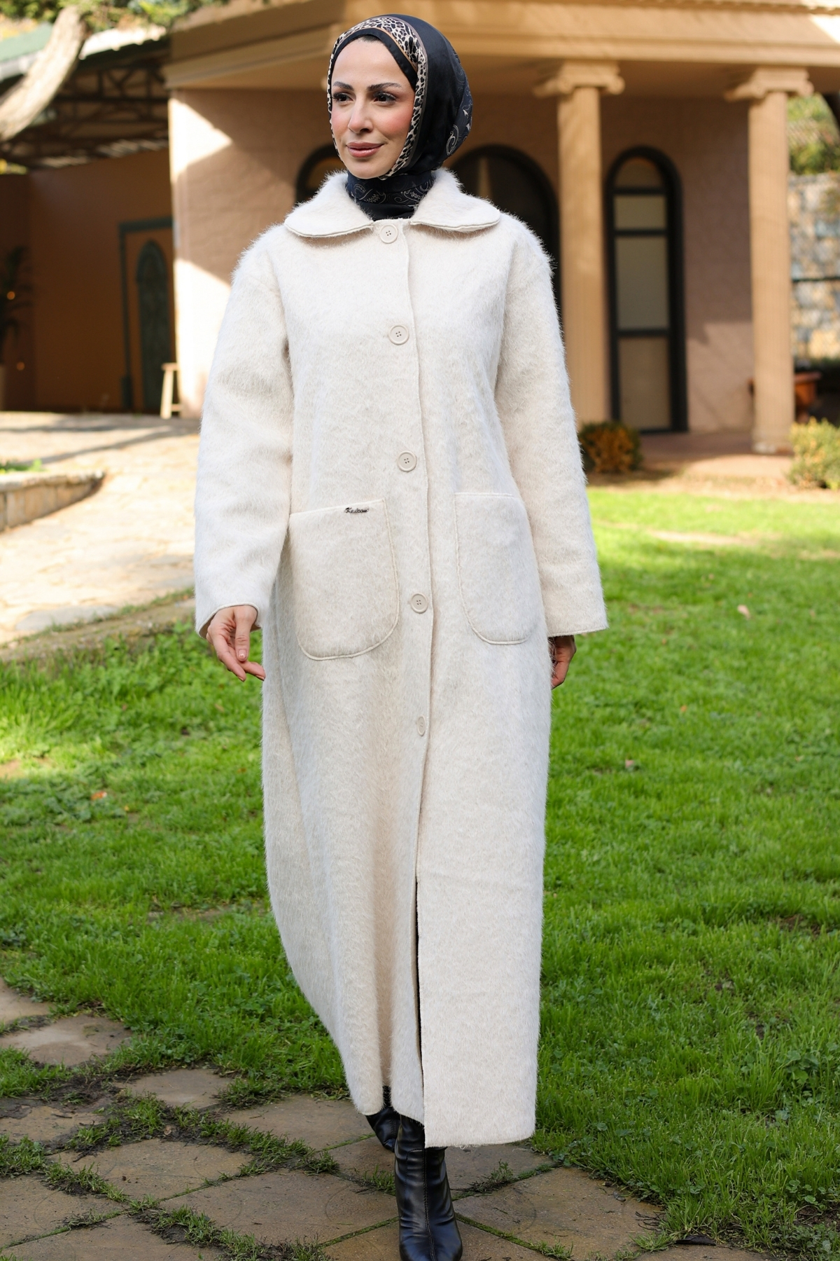KADEEM  Mavera Fox Kumaş Uzun Tesettür Kaban – 7009 - Görsel 6