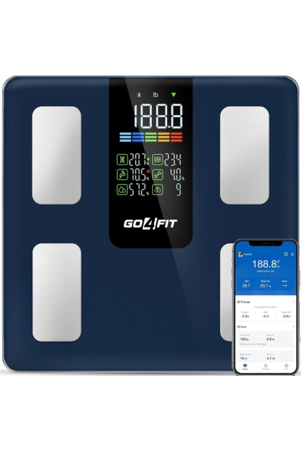 GO4FIT Cantar Electronic Inteligent, BS100, Bluetooth, 30 x 30 cm, 14 Indici