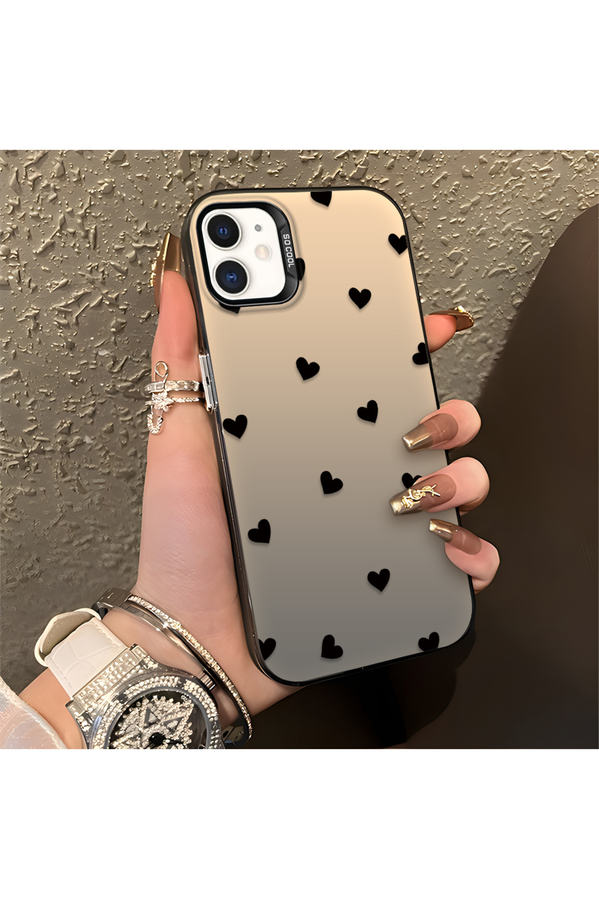 iPhone 11 Compatible Silicone Edge Hard Back Anti Fall Case Heart Patterns
