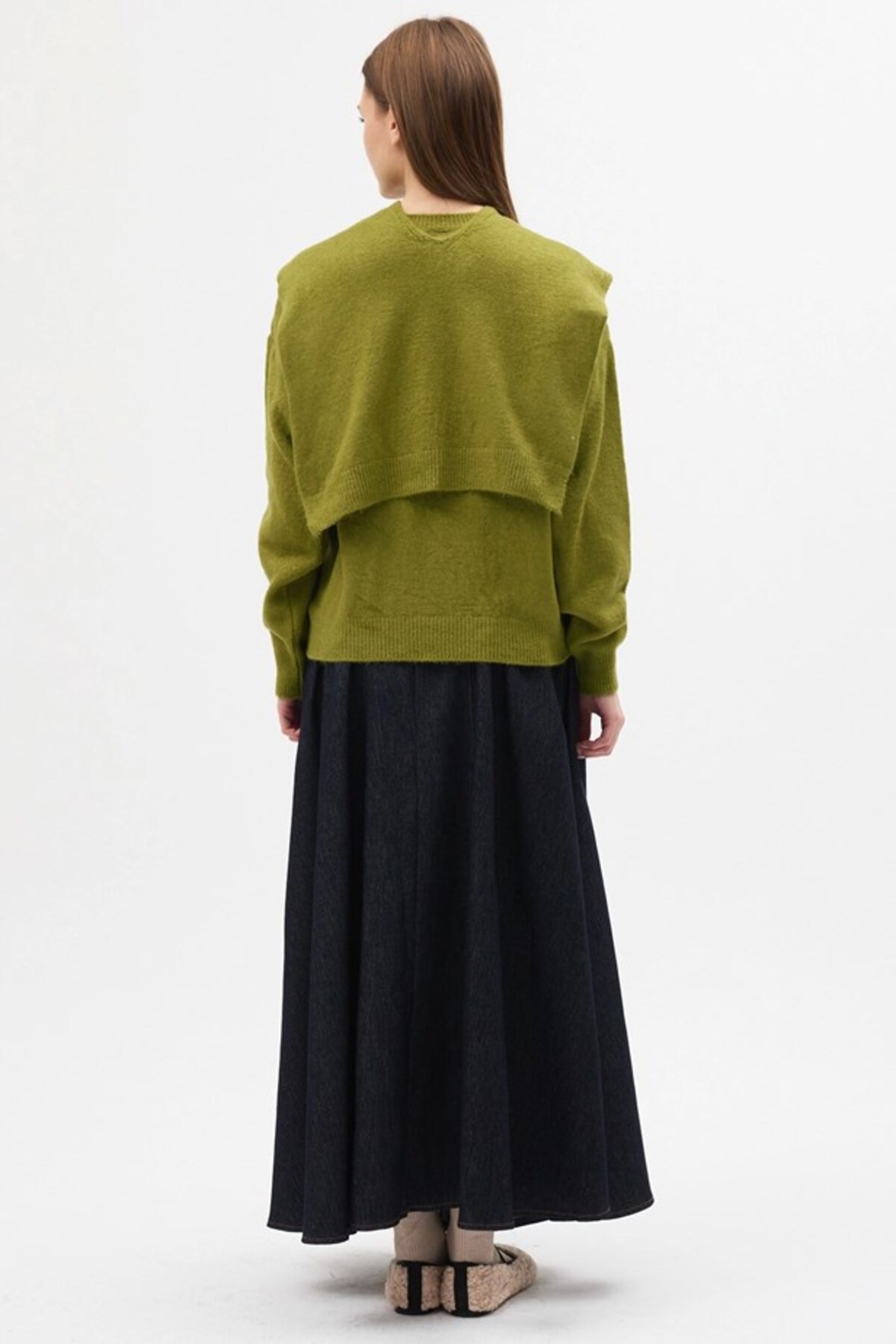 LOTUS CITY  Kadın Yağ Yeşil Yumuşak Dokulu Geniş Kalıp Şallı Triko Kazak - Görsel 3