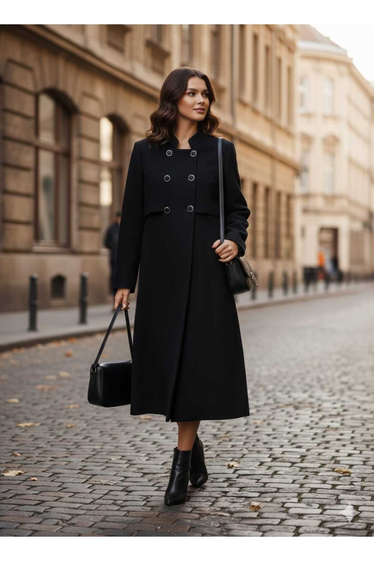 Hakko  Düğme Detaylı Kaşe Palto - Görsel 4