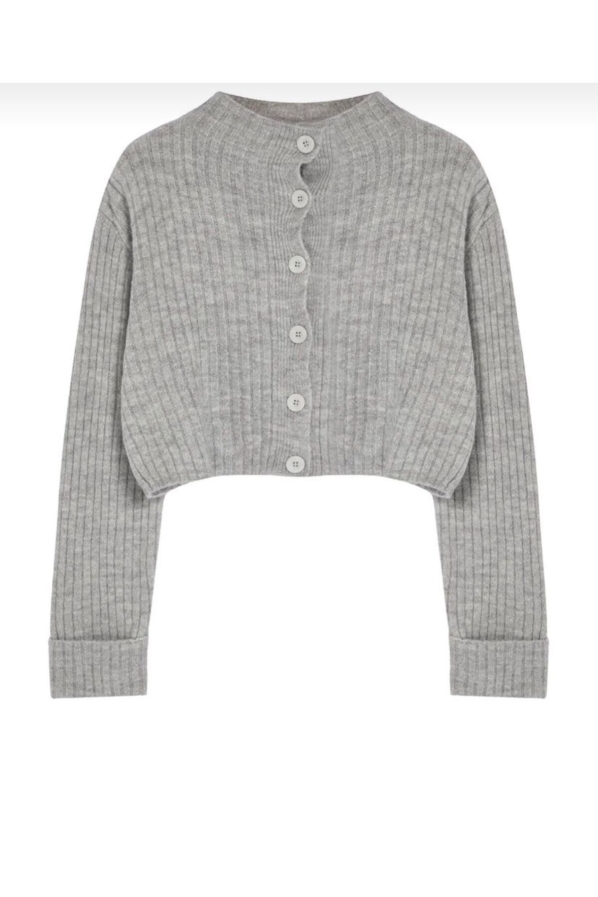 swc knitwear  Crop Yumuşak Dokulu Dik Yaka Triko Hırka - Görsel 3