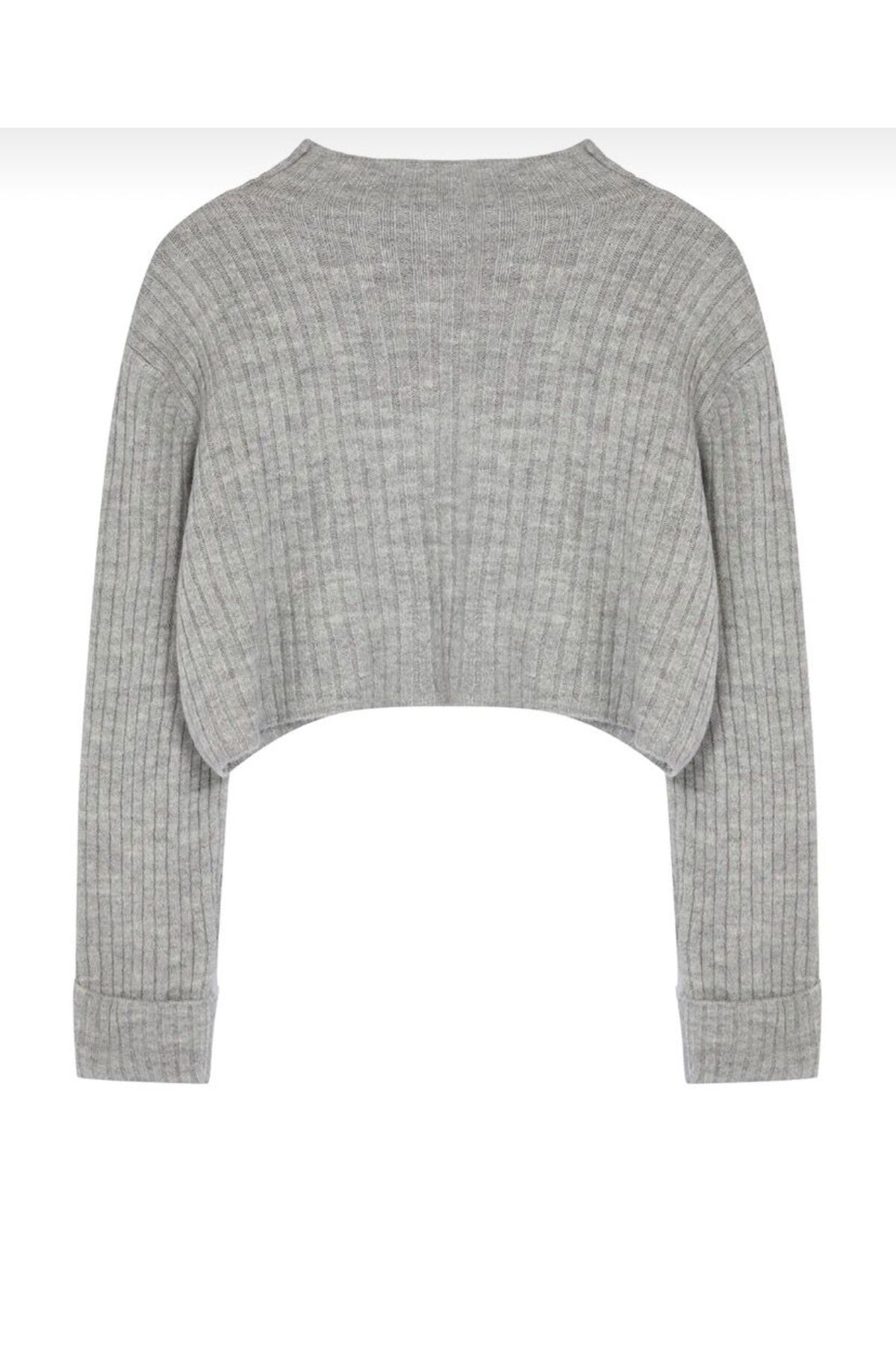 swc knitwear  Crop Yumuşak Dokulu Dik Yaka Triko Hırka - Görsel 2