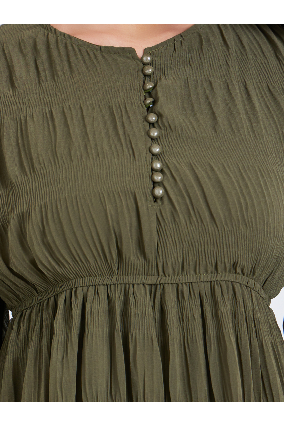 Styli Textured fabric gathered detail, half-placket Knee-Length