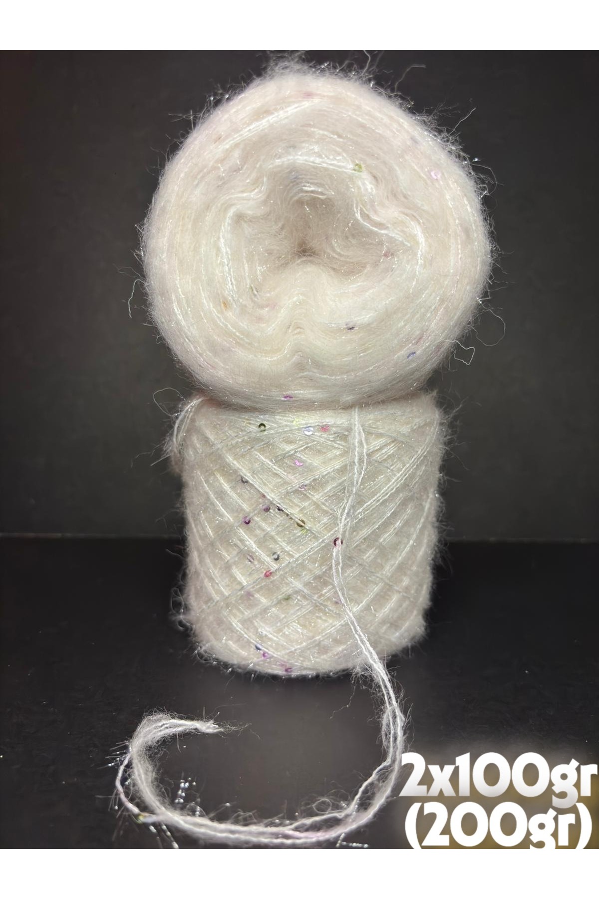 Cream (2 layers) fine elite moher, crystal multicolor flake (3 layers wrap) knit rope 200gr