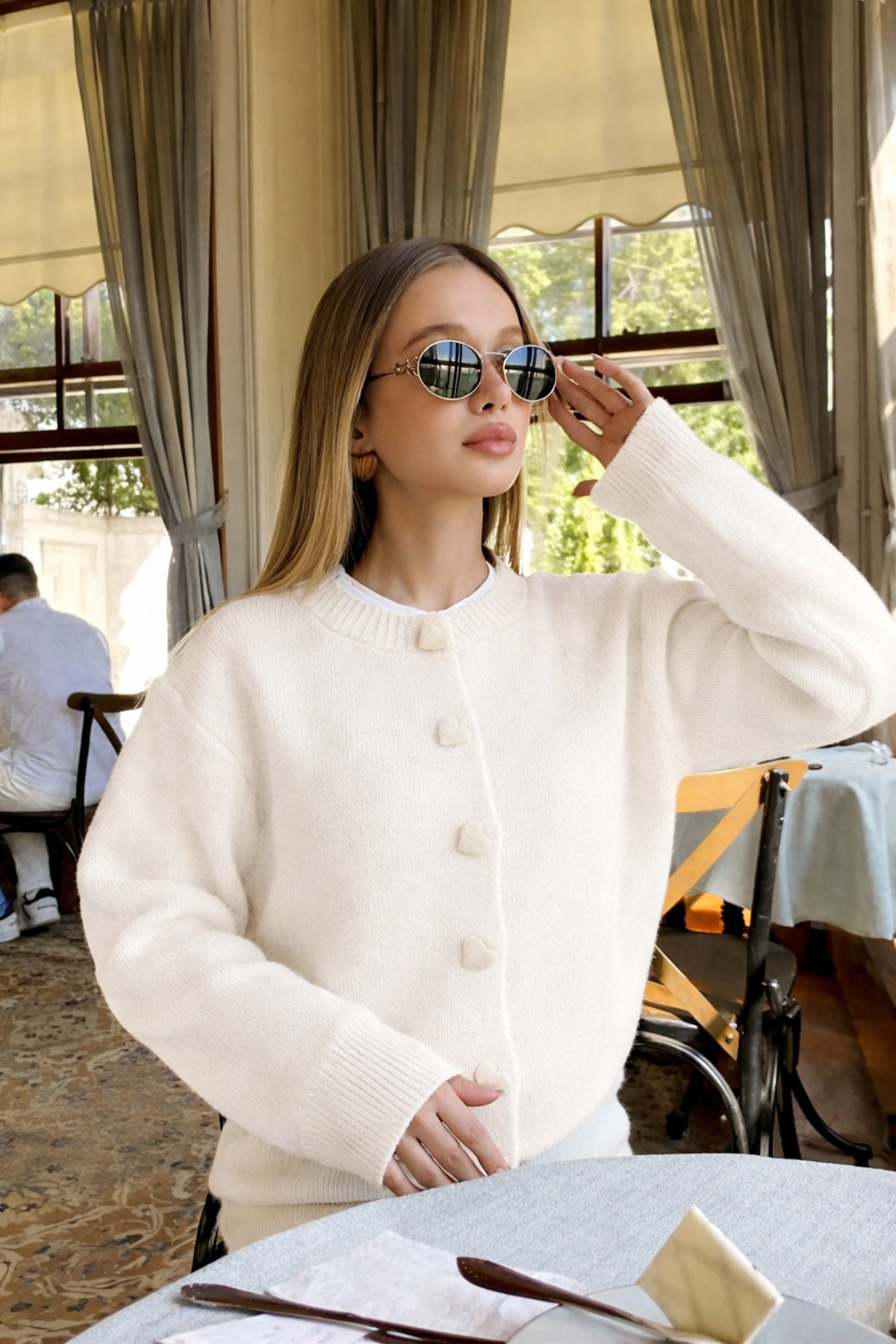 FİFTY ONE  KALP DÜĞME DETAYLI KADIN TRİKO HIRKA