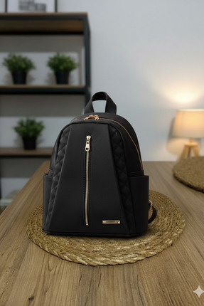 Gebiç Kadın Çanta Kapitone Desen Siyah Sırt ve Omuz Çantası