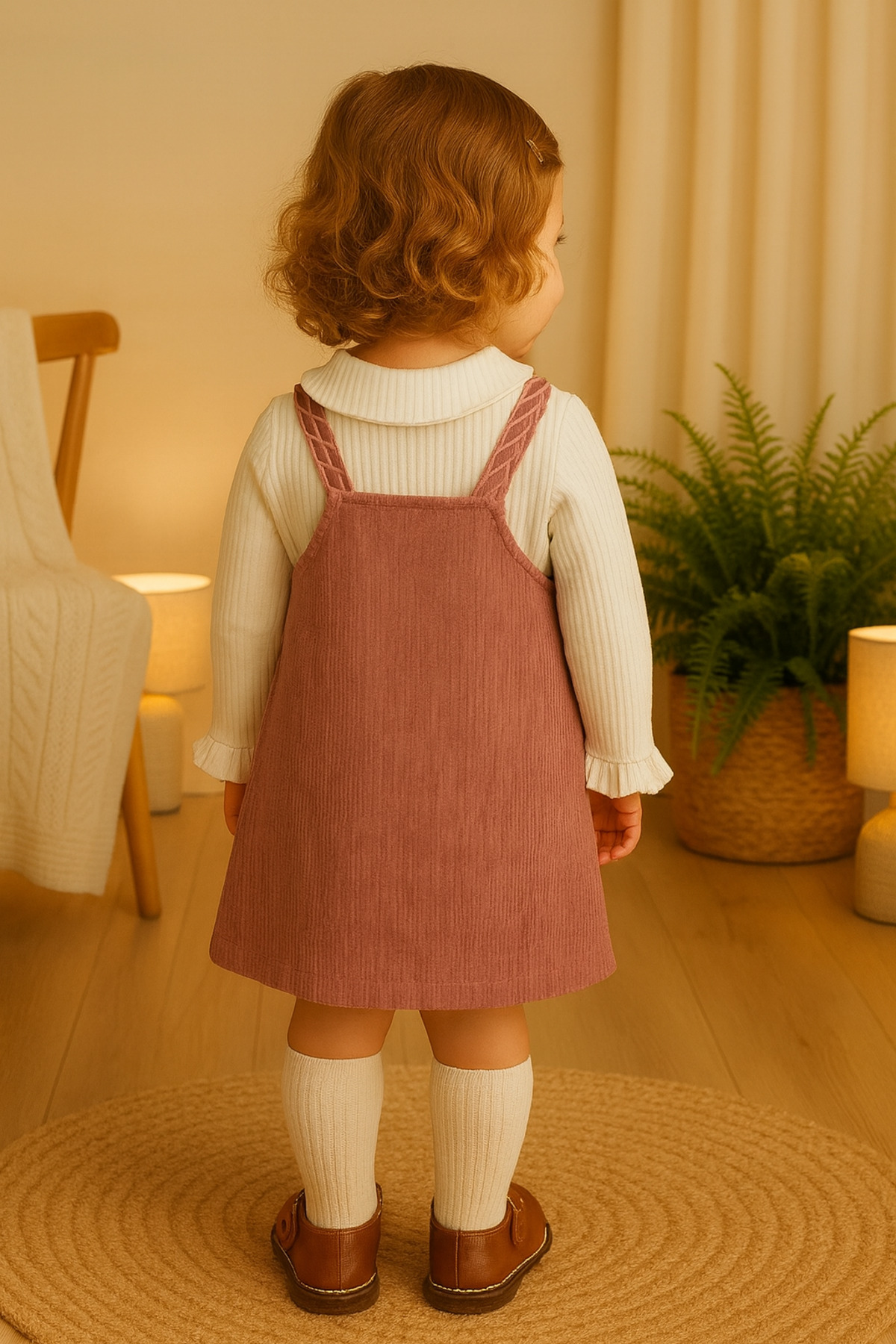 Melekpare Kız Bebek Çocuk Askılı Kadife Elbise Çilek Detaylı Uzun Kollu Badili 2 li fotoğrafı 2 (önizleme)