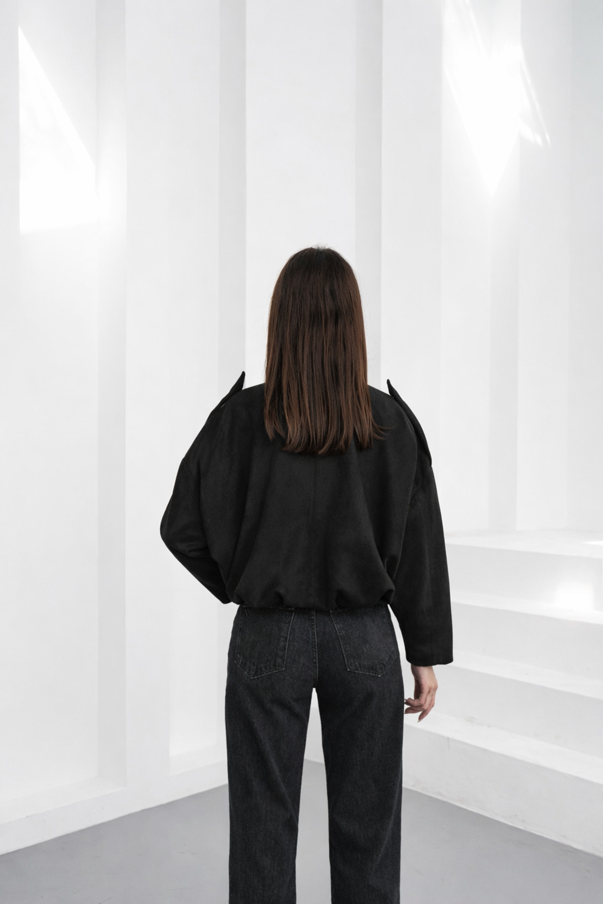 Eleganza Divina  Kadın sade astarlı bomber süet ceket - Görsel 4