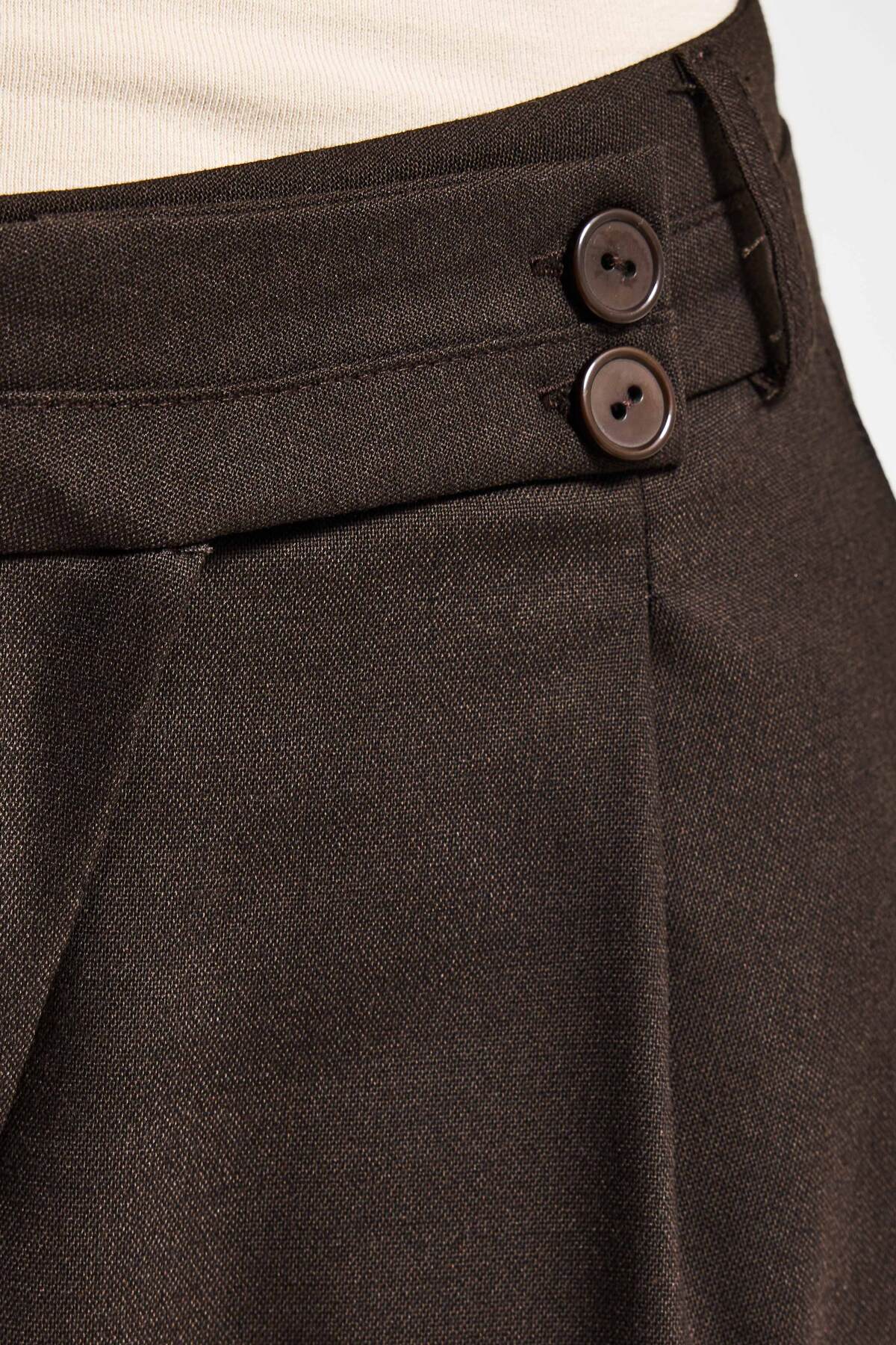 it's basic  Kadın Acı Kahve s6-16 Neptun Kemer Detaylı Palazzo Fit Pileli Pantolon - Görsel 4