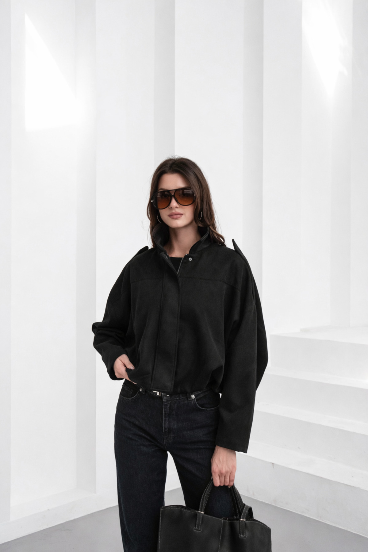 Eleganza Divina  Kadın sade astarlı bomber süet ceket