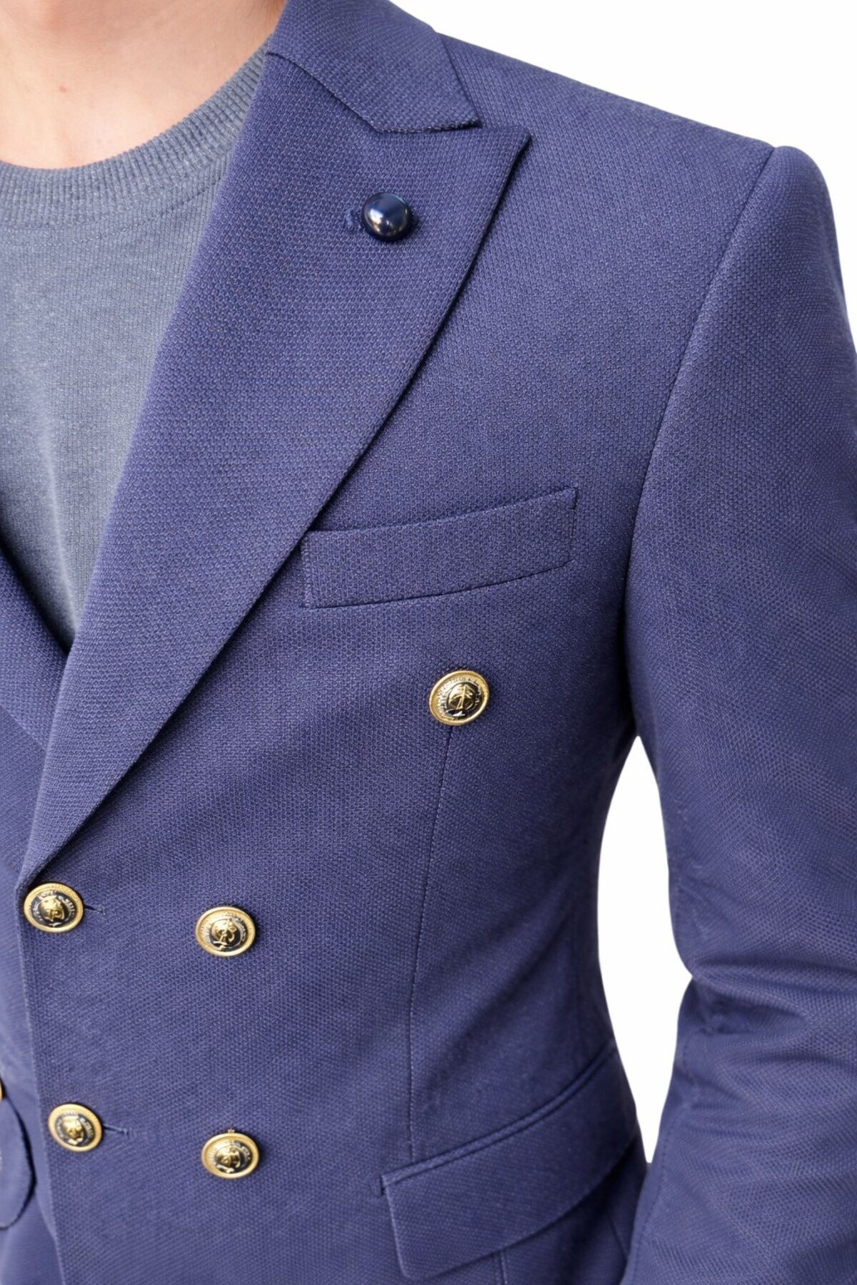 Plus Scorpion Erkek Kruvaze Gold Düğmeli Dokulu Likralı Kumaş Blazer Ceket, Modern Kesim Şık Tasarım görsel 7