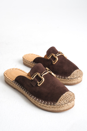 STARK SHOES Kadın Hakiki Deri Süet Tokalı Espadril Terlik