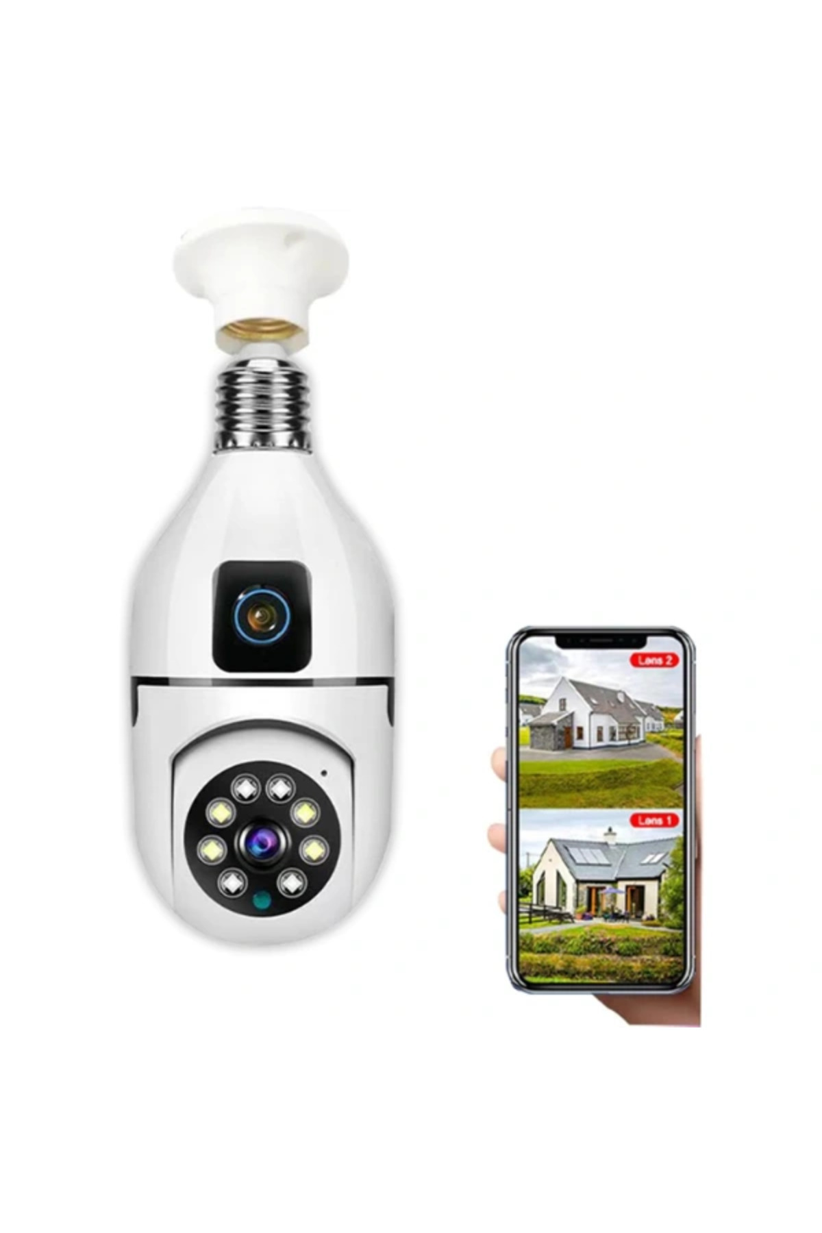 TeknoKesgin KESGİN MARKET®Çift Lensli Duy Girişli Kablosuz Ampul Kamera