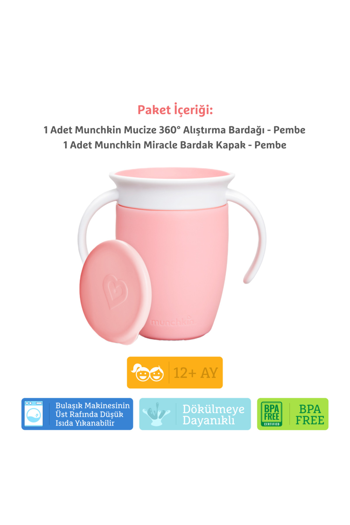 Munchkin Mucize 360° Alıştırma Bardağı, 6ay+, 207ml, Pembe Bardak Kapağı İle Birlikte fotoğrafı 4 (önizleme)