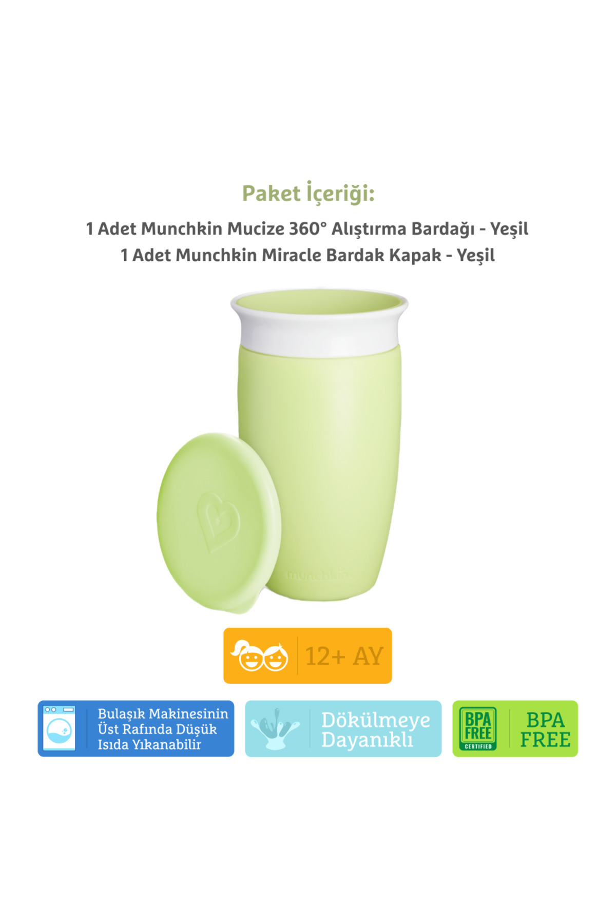 Munchkin Mucize 360° Alıştırma Bardağı, 12ay+, 296ml Yeşil Bardak Kapağı İle Birlikte fotoğrafı 2 (önizleme)