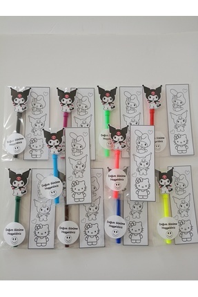 DAMLA PARTİ Kuromi Hediyelik Kitap Ayracı Boyama, 10 Adet, Kuromi Temalı Doğu...