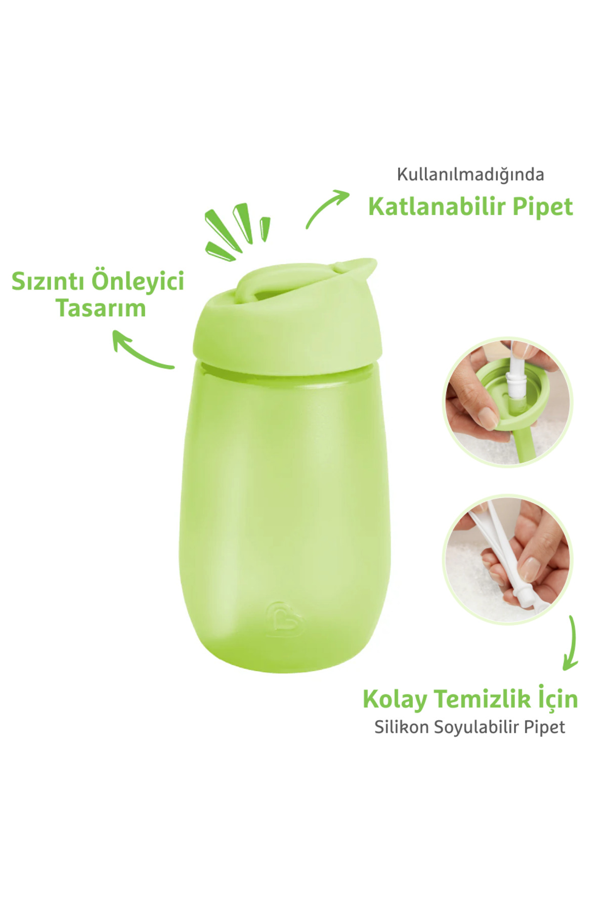 Munchkin Dökülmez Atıştırmalık Kabı +Simple Clean Pipetli Alıştırma Bardağı Yeşil Set(12 Ay+) fotoğrafı 2 (önizleme)