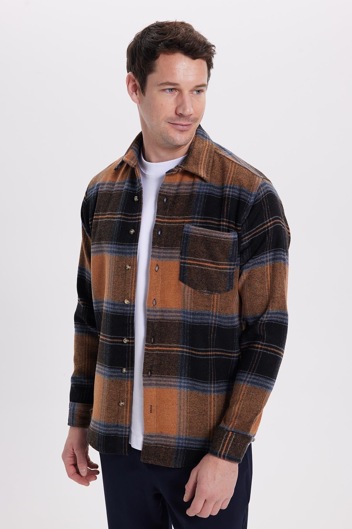 Tudors  Erkek Regular Fit Rahat Kesim Kışlık Kareli Oduncu Gömlek - Görsel 6