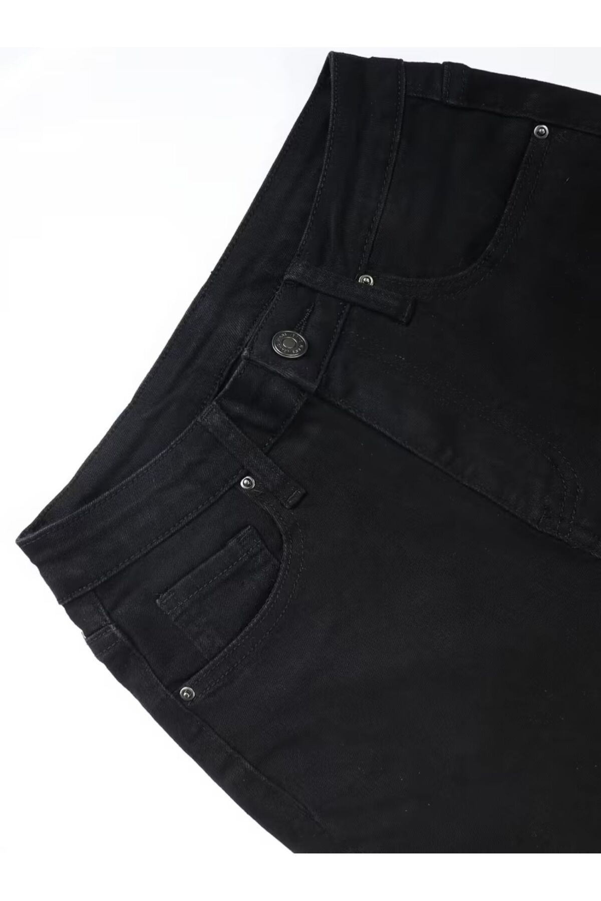 MRİABE  KADIN YÜKSEK BEL SAF SİYAH ZARİF İSPANYOL PACA JEANS KOT PANTOLONU - Görsel 4