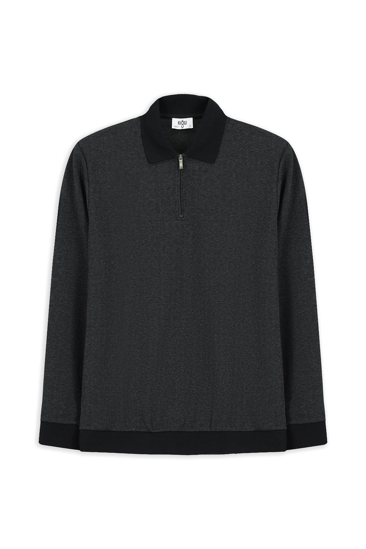 کیگیلی سویشرت نخی طرح‌دار یقه پولو معمولی سایز بزرگ زیپ‌دار