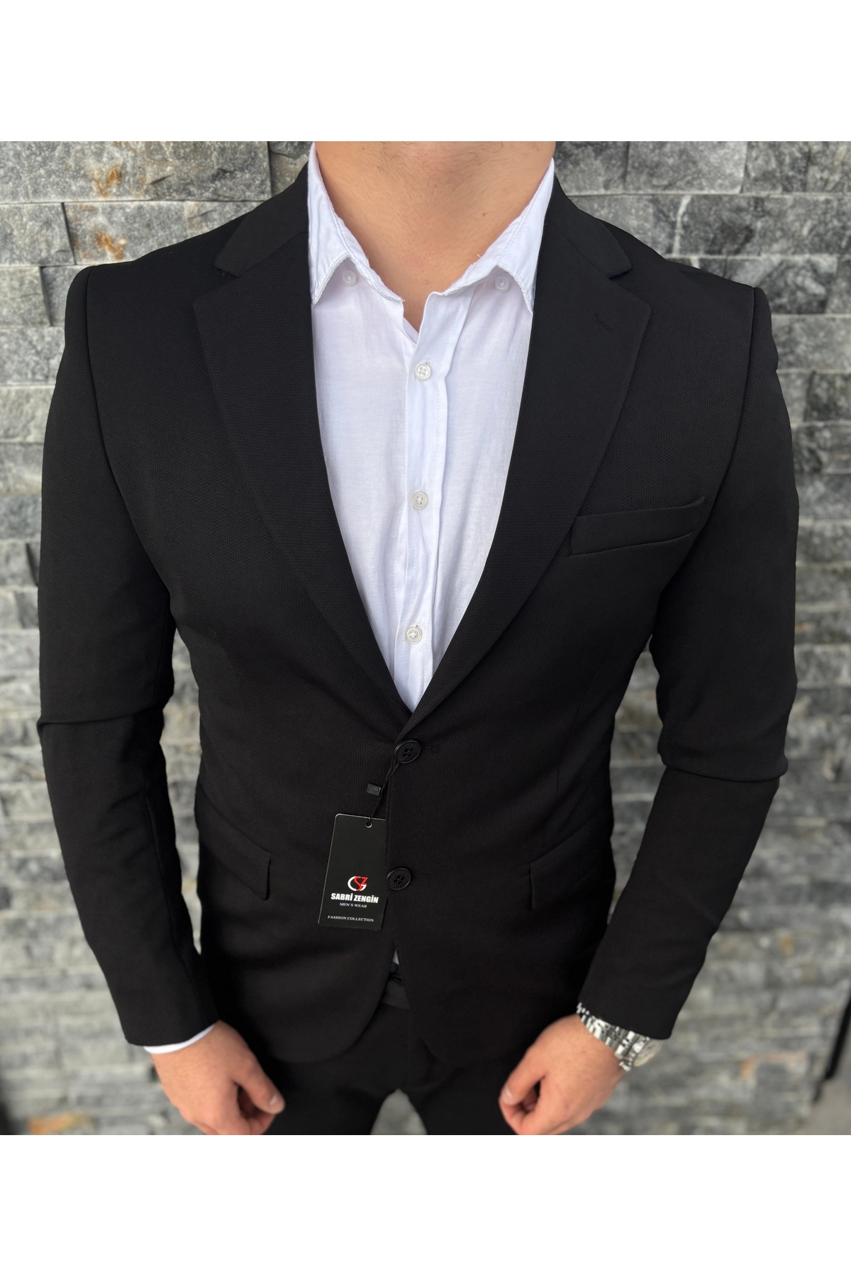 SABRİ ZENGİN  Erkek Siyah Slim Fit Çift Düğme Blazer Ceket