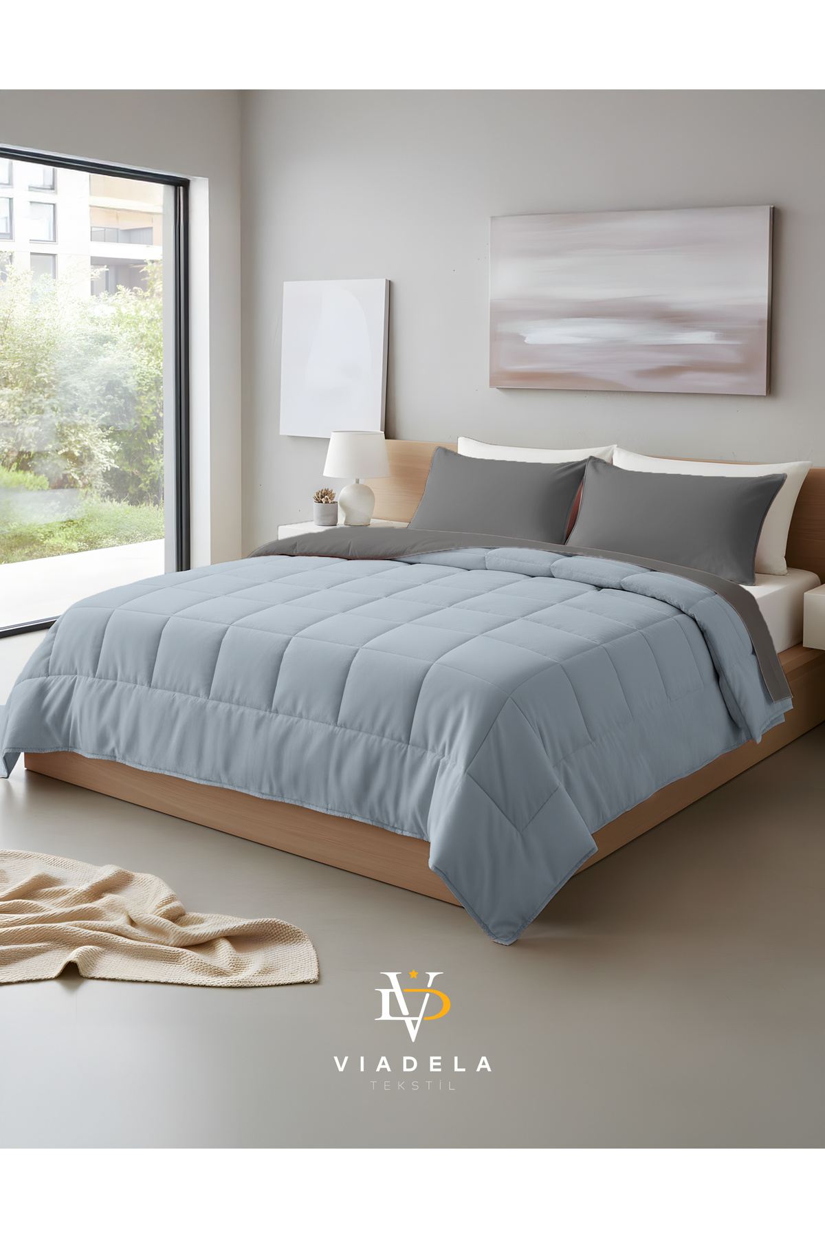 Viadela Çift Taraftlı Çift Kişilik Pamuk Yorgan Seti 200x215 cm | 2 Yastıklı | Yumuşak Dokulu | Çantalı