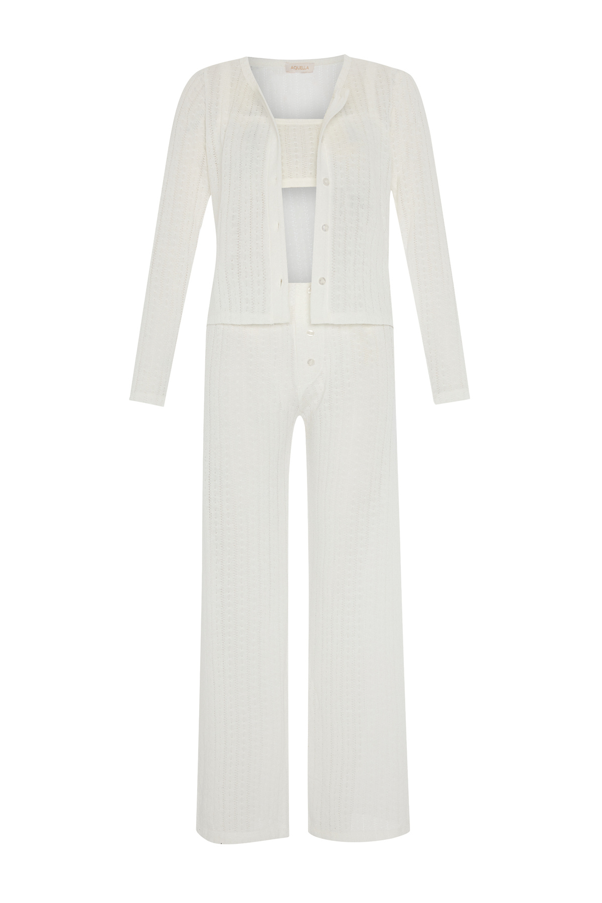 AQUELLA Betsy Dantel Triko Beyaz 3 lü Pijama Set