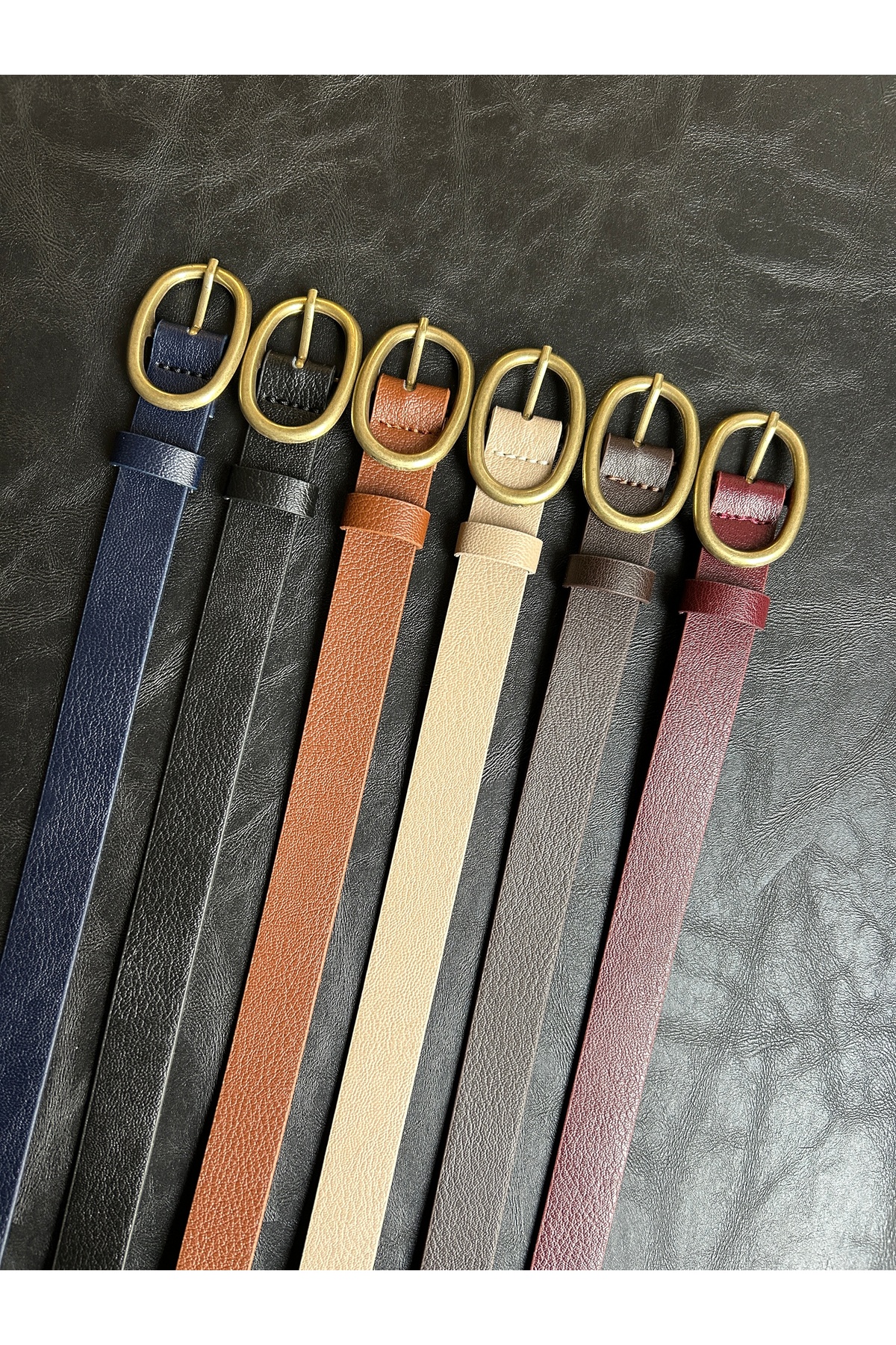 6pcs Decire Ring Pattern Faux Leather Women Antique Antique Buckle Jacket Belt Dress Pants Belt