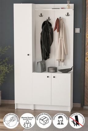 Bofigo 3 Kapaklı Portmanto Elbise Askılığı 7 Bölmeli Vestiyer Ayakkabılık Gün...