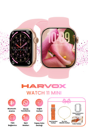HARVOX Watch 11 Mini Akıllı Saat Hediye Dolu Kutu İçeriği 2 Kordon Bileklik v...