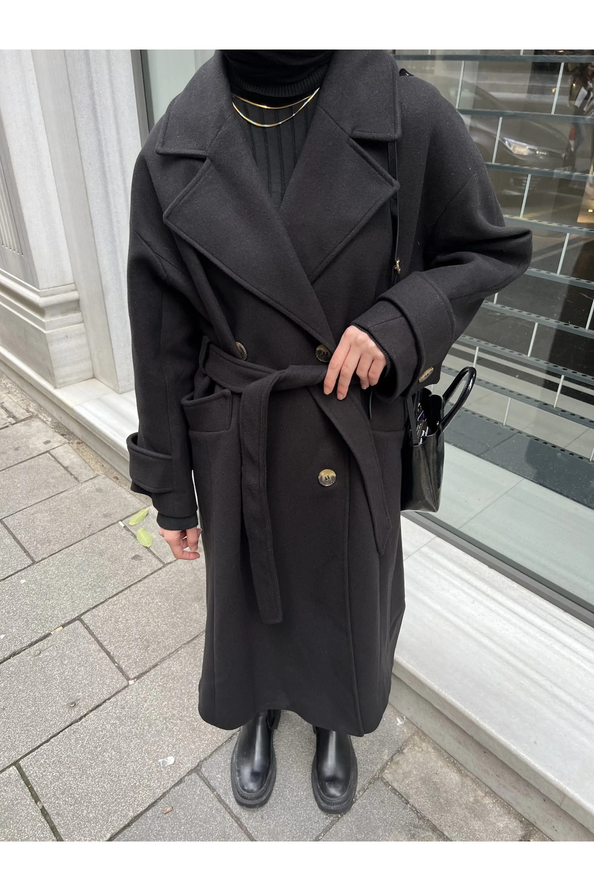 Melvien  Kemerli Kaşe Kaban Yeni (YÜN) - Görsel 5