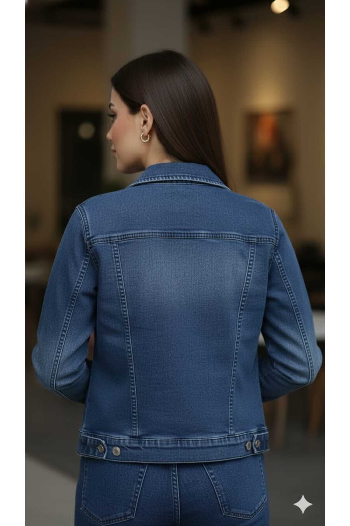 MODA  Yıkamalı Mavi denim silim kot ceket - Görsel 4