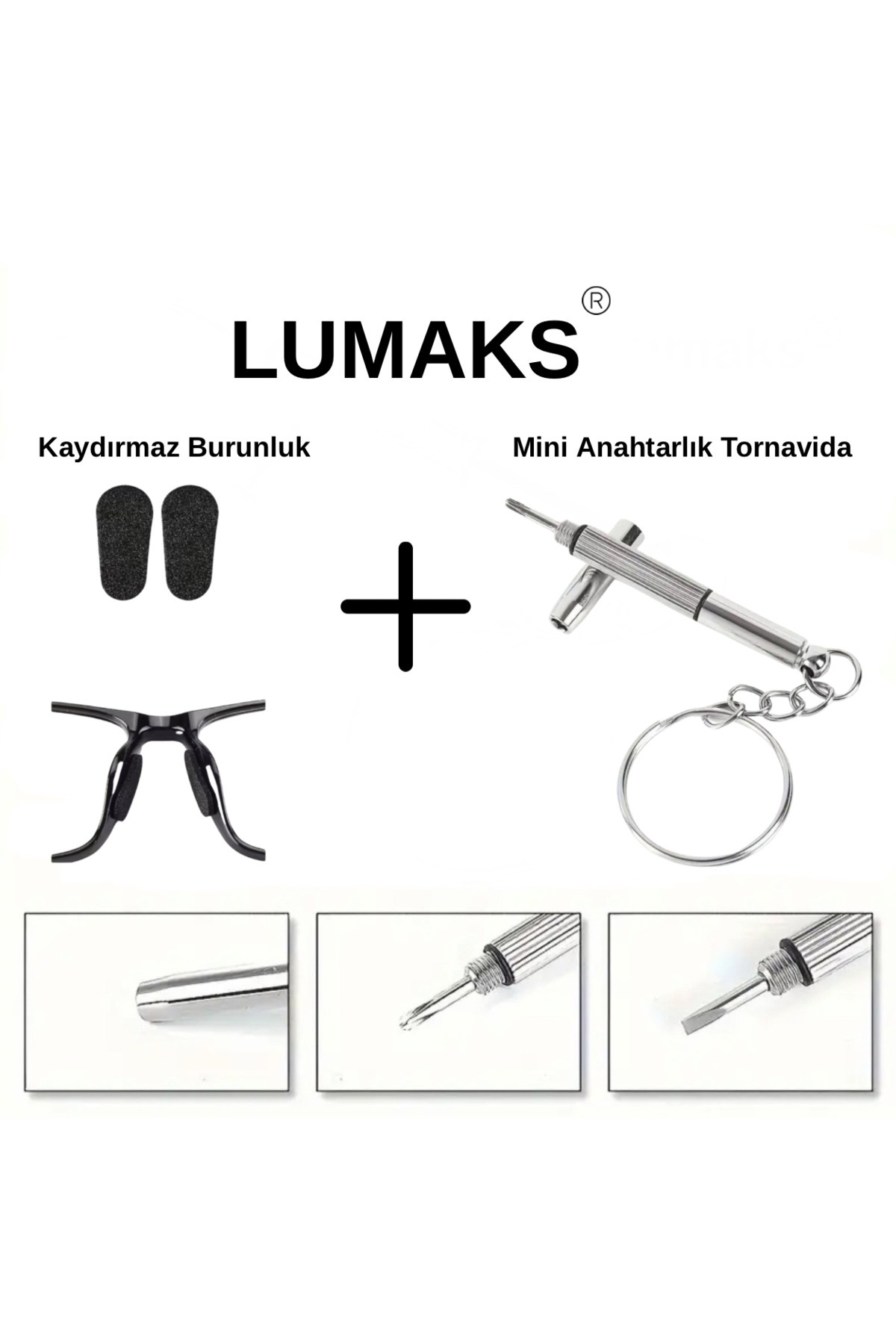 LUMAKS Kaydırmaz Gözlük Burunluğu + Mini Anahtarlık Tornavida Seti Gözlük Tamir ve Sabitleme Aparatı