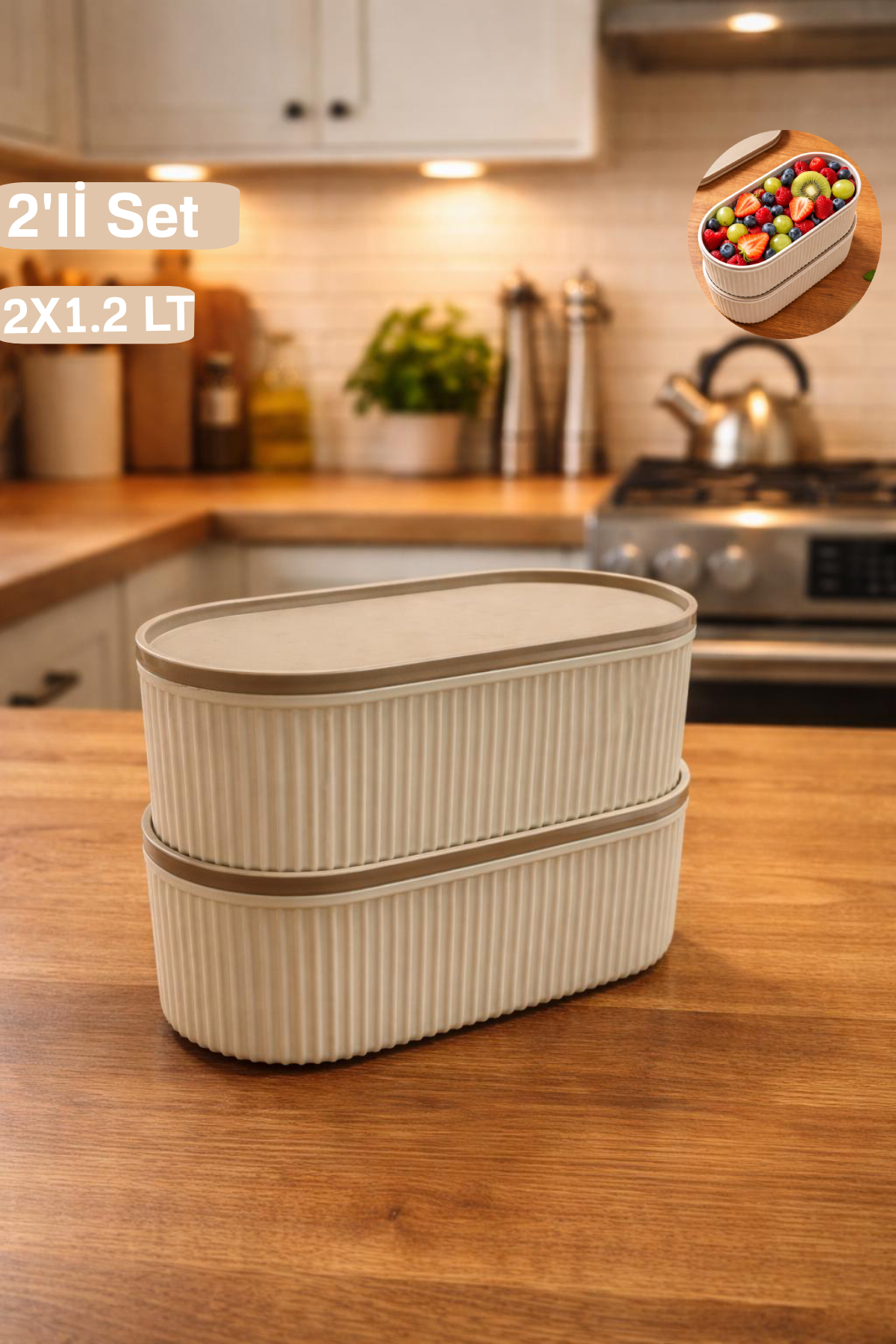 2-Piece Striped Rectangular Storage Set |1.2 LT | Microwave and Freezer Compatible