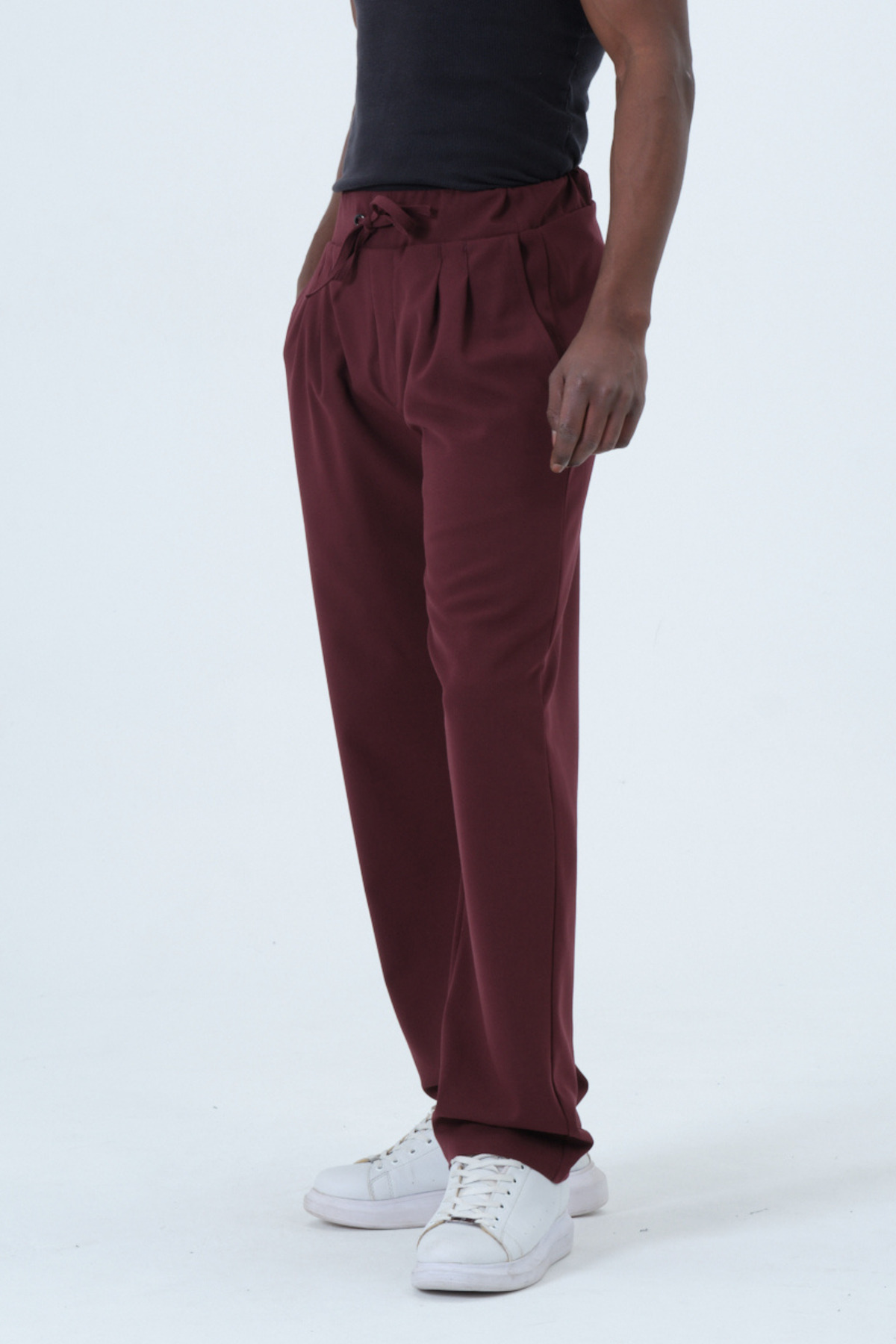 RELAXL Bağcıklı Pileli Battal Boy Geniş Paça Baggy Bordo Pantolon görsel 7