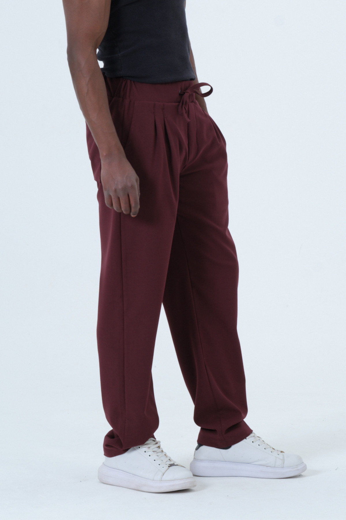 RELAXL Bağcıklı Pileli Battal Boy Geniş Paça Baggy Bordo Pantolon görsel 5