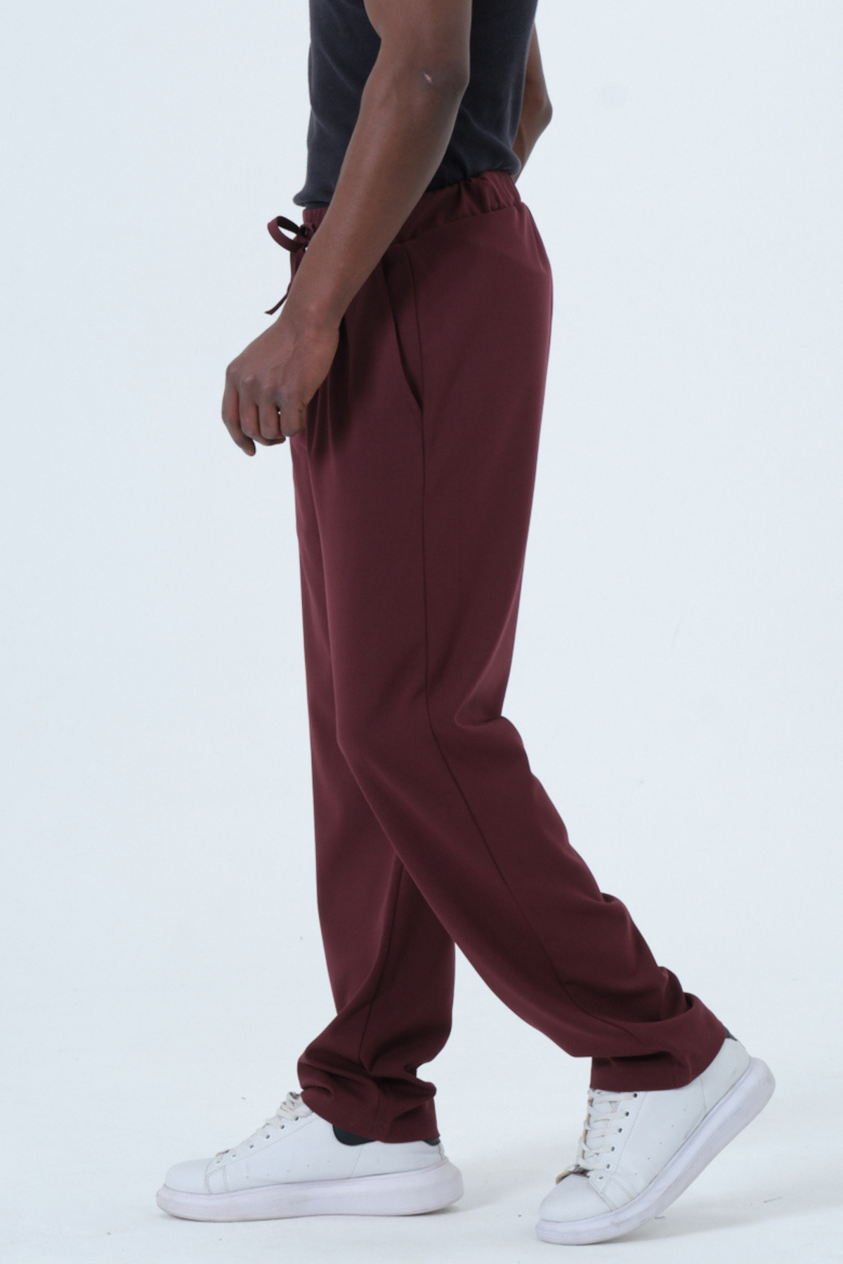 RELAXL Bağcıklı Pileli Battal Boy Geniş Paça Baggy Bordo Pantolon görsel 3
