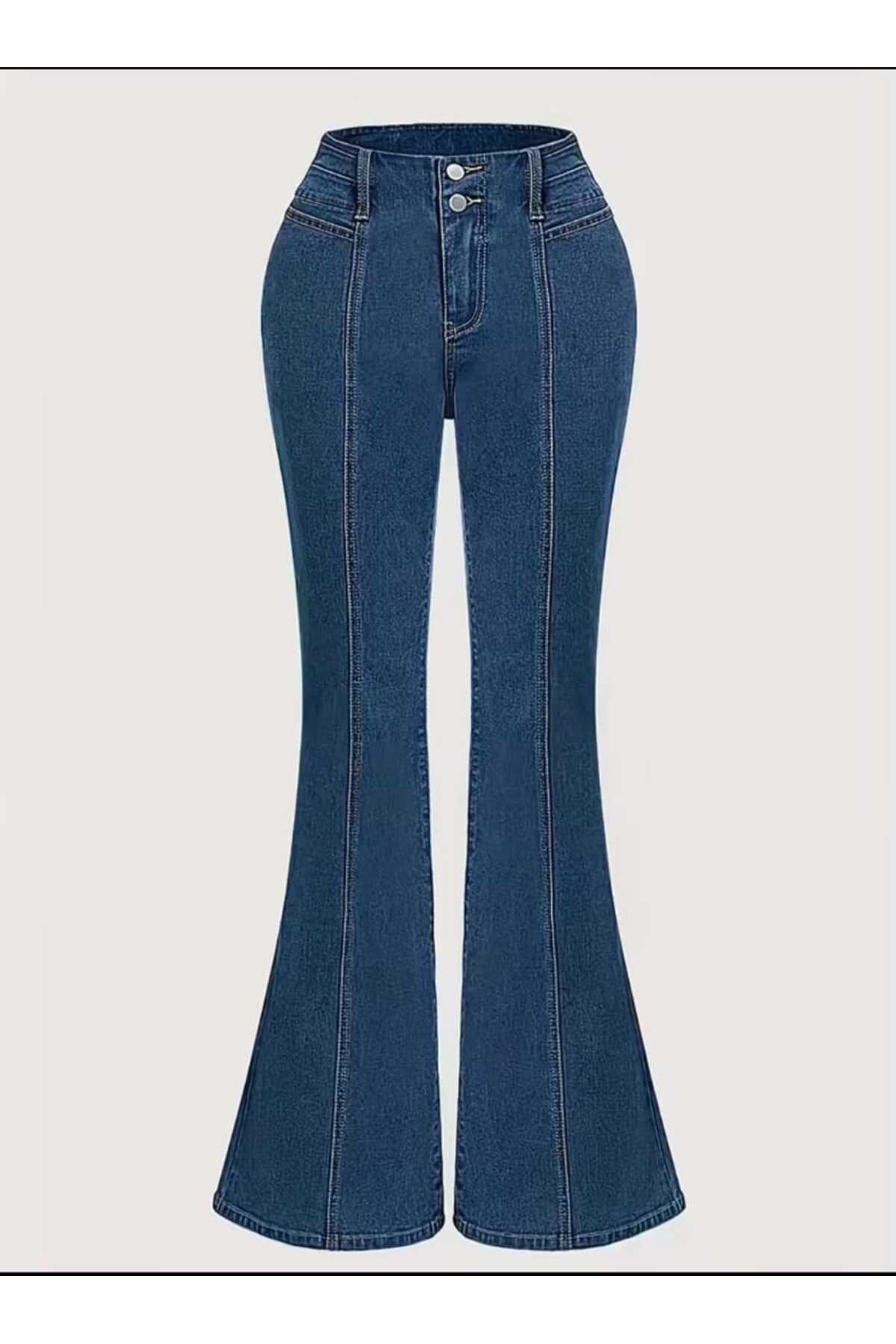 Semesia  Yüksekbel Likralı Ispanyol Paça Jeans - Görsel 6