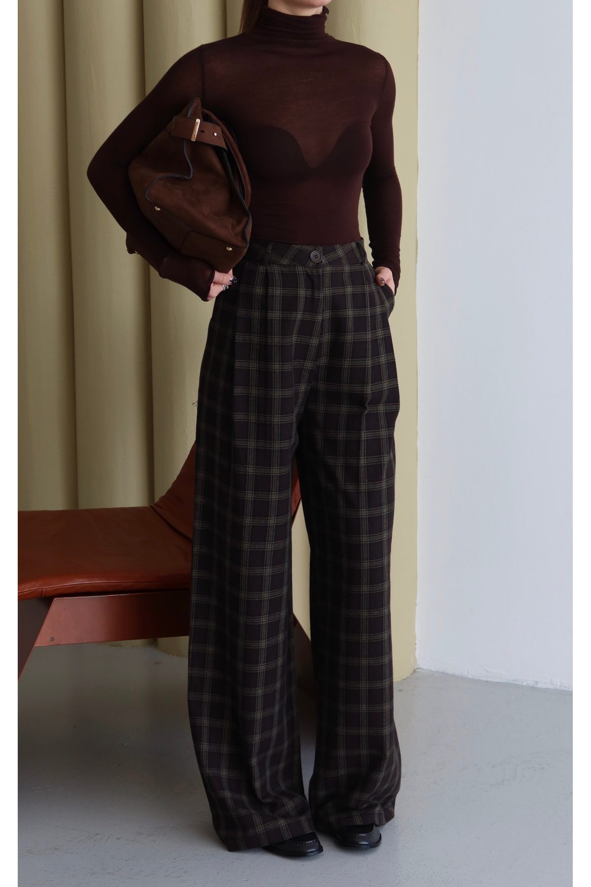 By ÖTE  Premium ekose palazzo pantolon - Görsel 3