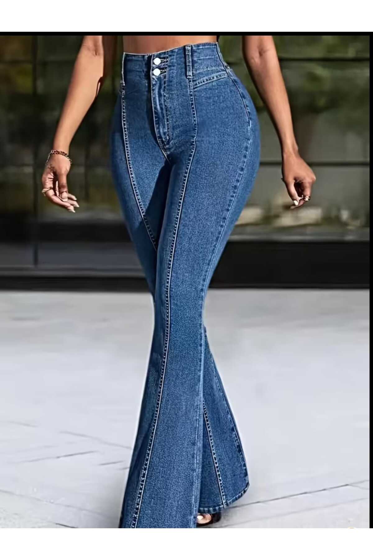 Semesia  Yüksekbel Likralı Ispanyol Paça Jeans