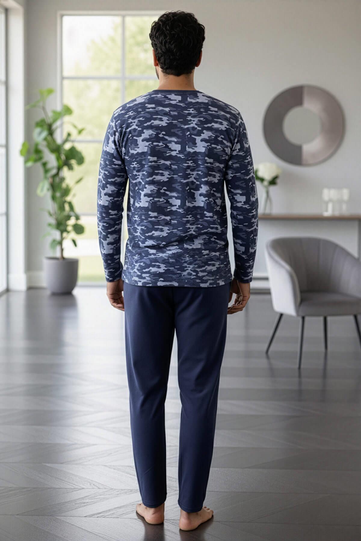 Pijamaevi Füme Kamuflaj Desenli Stylish Erkek Uzun Kol Pijama Takımı görsel 6