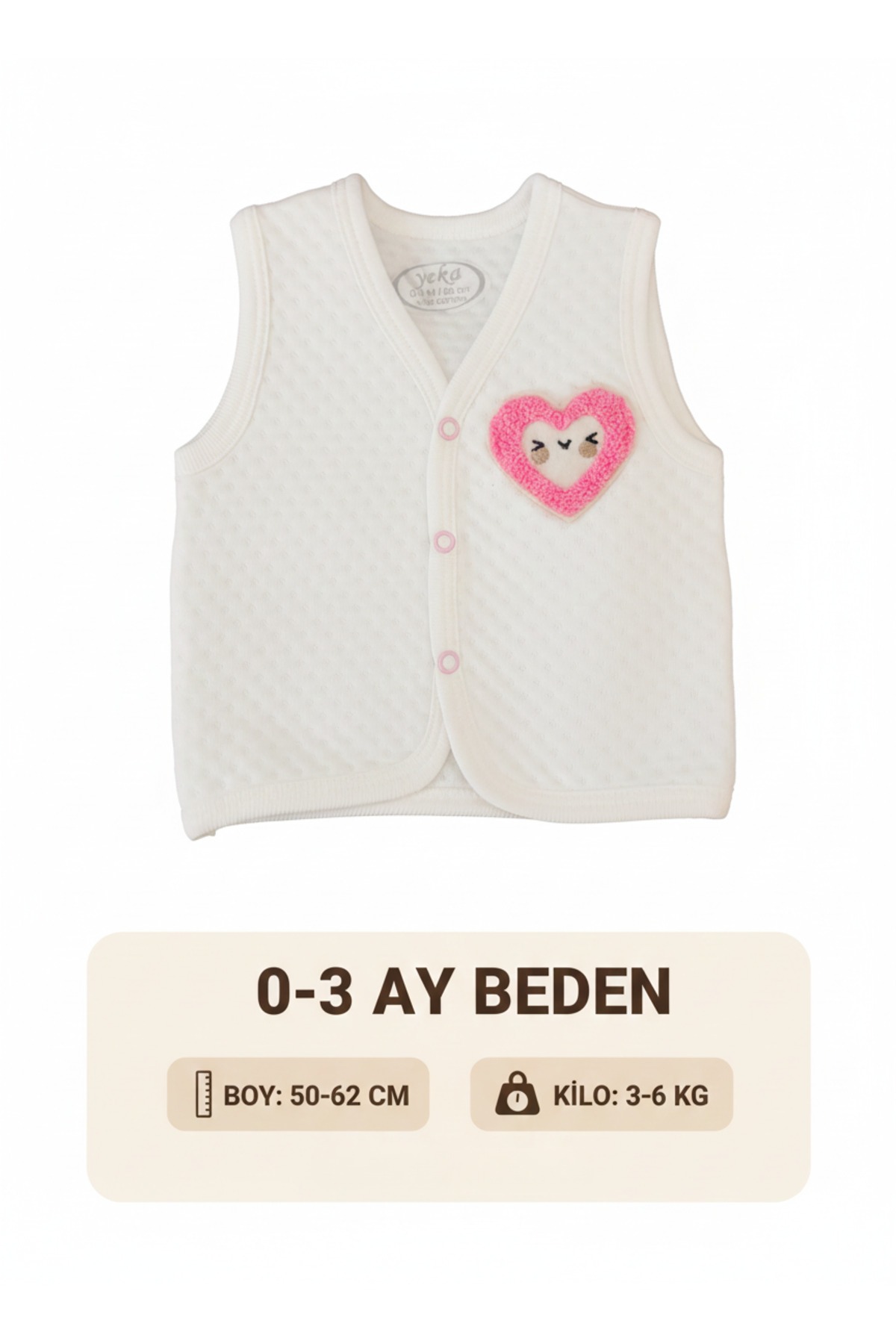 muvina Unisex Bebek Beyaz Kapitoneli Tek Kat Figürlü Pamuklu Pembe Kalpli Yelek fotoğrafı 2 (önizleme)