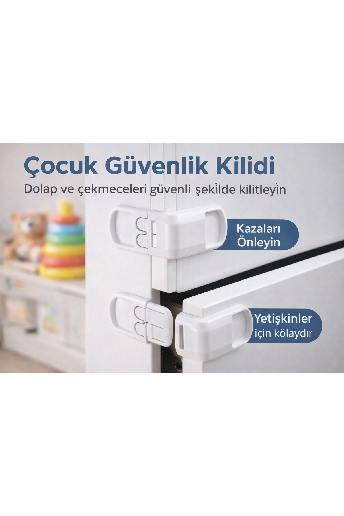 poswicon 2 adet Çocuk Dolap Çekmece Emniyet Kilidi Bebek Güvenlik Kilidi Seti Güçlü Yapışkan, İz Bırakmaz fotoğrafı 4 (önizleme)