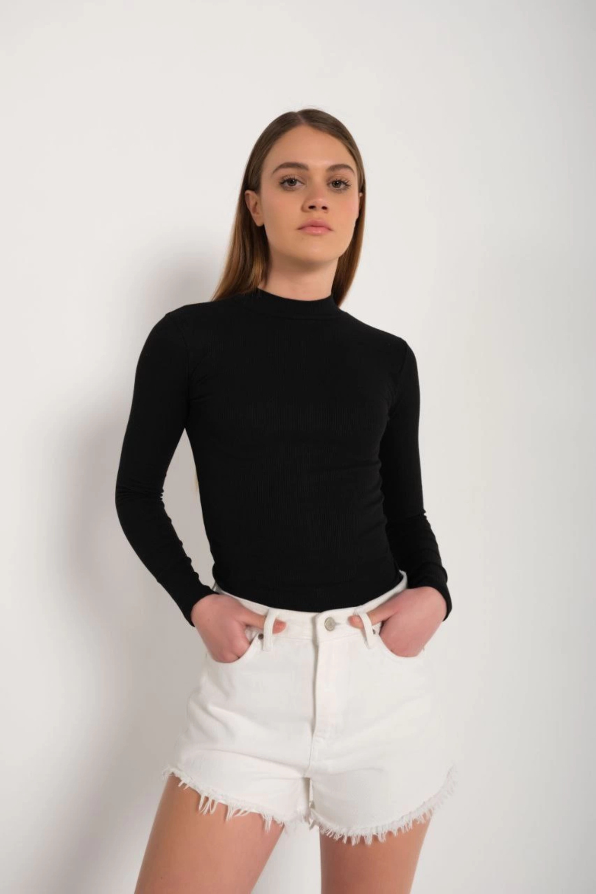 IVORA WEAR Kadın Full Likralı Fitilli Kaşkorse Body - Siyah