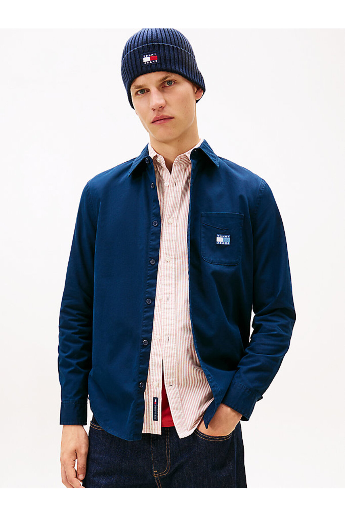 تامی هیلفیگر پیراهن مردانه TJM شسته شده طرح جناغی