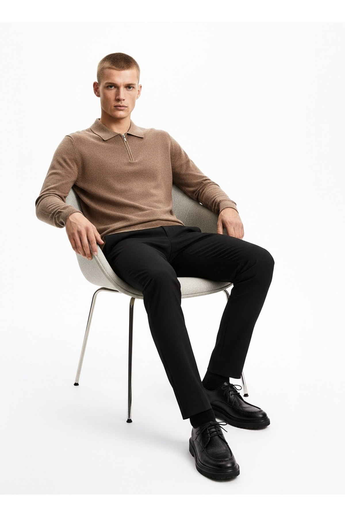 جک اند جونز پلیور مردانه راحت یقه پولو به رنگ بژ 12281743_JPRBLAMILANO STITCH KNIT Z
