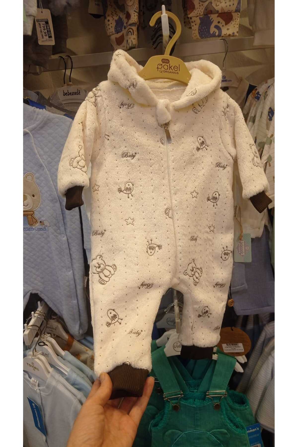 Mamman's Kışlık, Kalın Peluş, Kapüşonlu, Fermuarlı Erkek Bebek Tulumu, Welsoft Kumaş fotoğrafı 4 (önizleme)