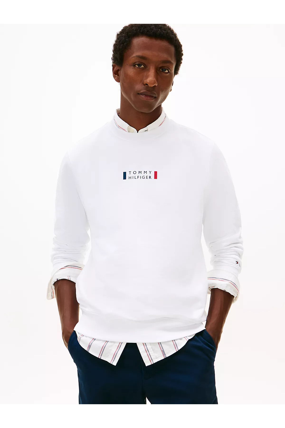 تامی هیلفیگر سویشرت آستین بلند مردانه طرح‌دار یقه گرد طرح لوگودار معمولی MW0MW41428-YBR