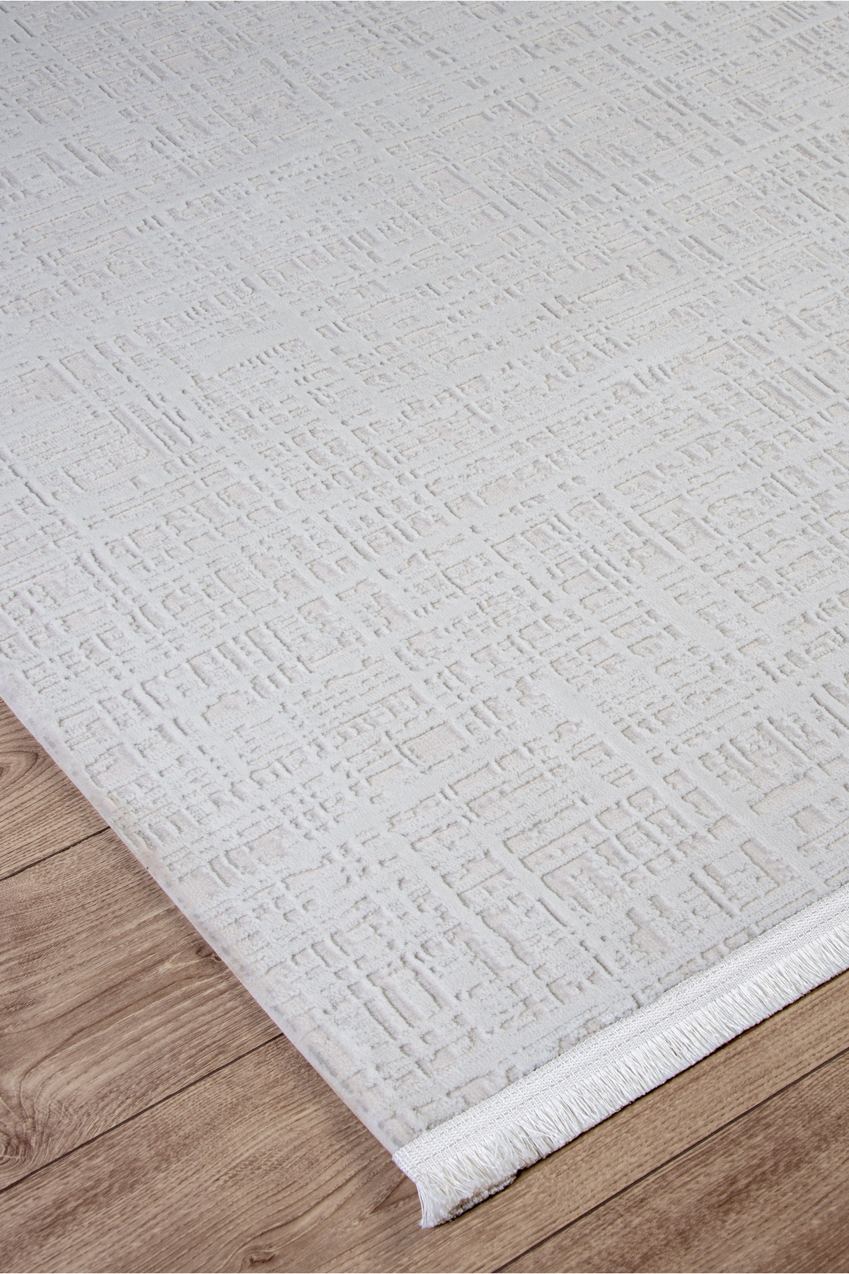 White Fringed Modern Carpet Anti-allergic Pattern Soft Easy to Clean Living Room Kitchen Bedroom
